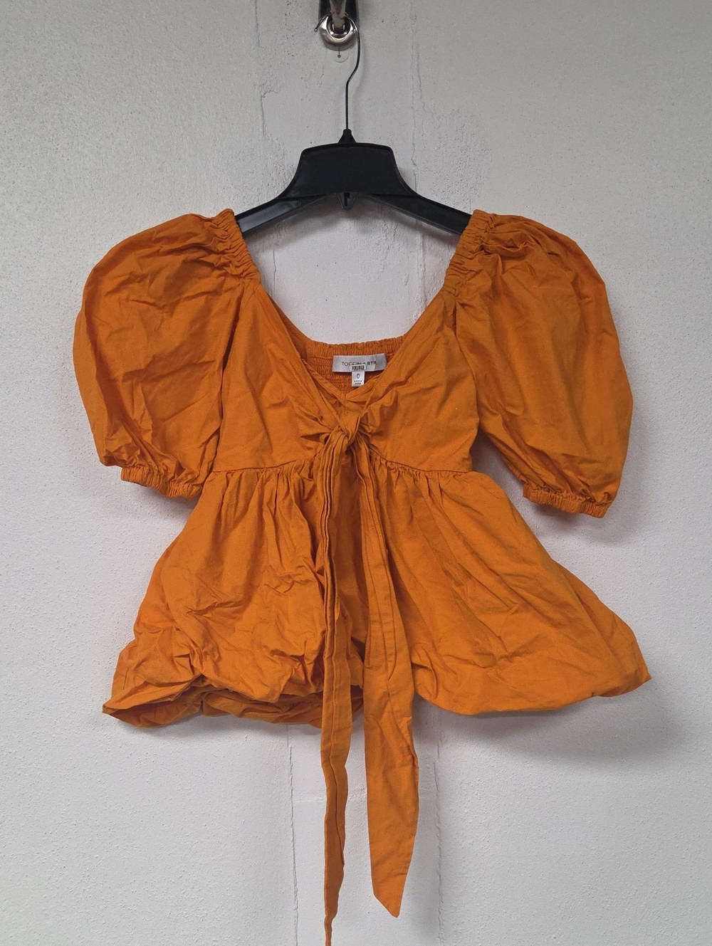 Puff-Sleeve Tie-Front Blouse in Burnt Orange
